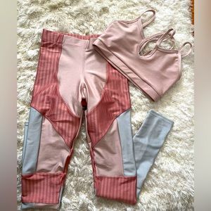 Brazilian gym apparel leggings sports bra metallic pink blush size s